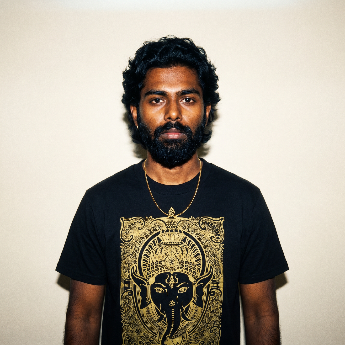 Ganesh T-shirt Black - Metallic Gold